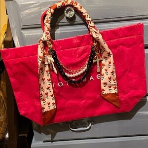 Pink Tote Bag with Scarf Detail